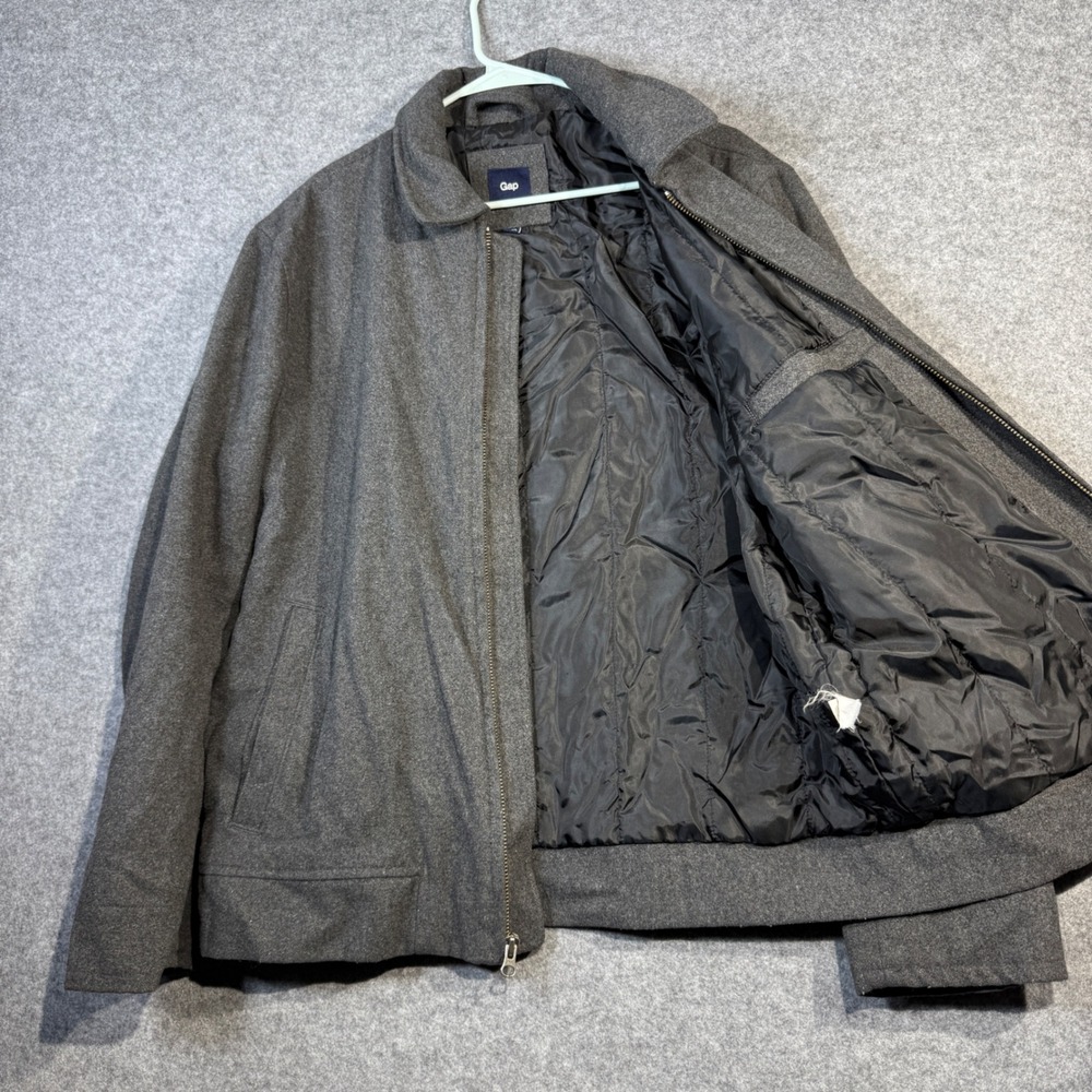 Gap Men's Charcoal Gray Wool Blend Zip Up Bomber‎ Jacket Size Large - Picture 4 of 9